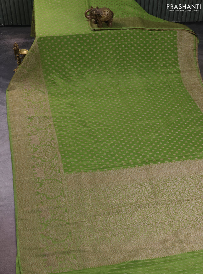 Banarasi semi crepe saree light green with allover thread & zari woven buttas and long woven border
