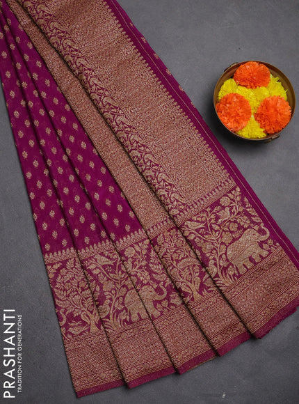 Banarasi semi crepe saree purple with allover thread & zari woven buttas and long woven border