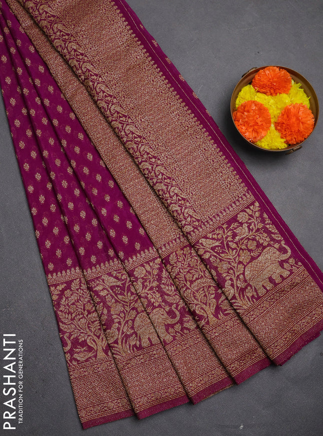 Banarasi semi crepe saree purple with allover thread & zari woven buttas and long woven border