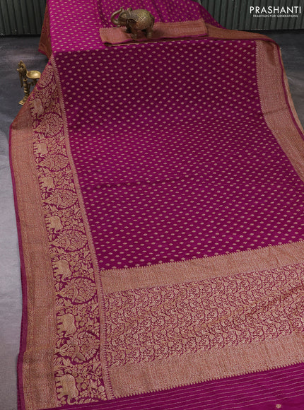 Banarasi semi crepe saree purple with allover thread & zari woven buttas and long woven border