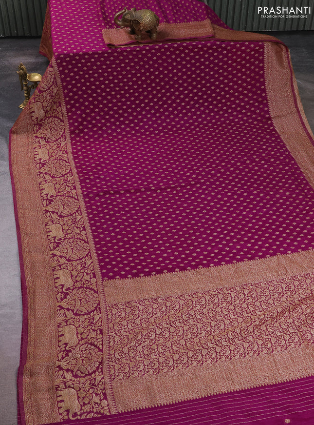 Banarasi semi crepe saree purple with allover thread & zari woven buttas and long woven border