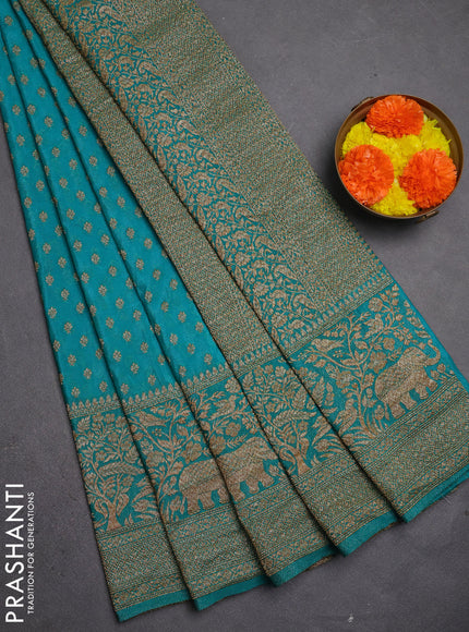 Banarasi semi crepe saree teal green with allover thread & zari woven buttas and long woven border