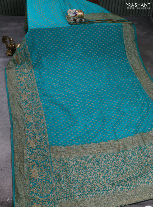 Banarasi semi crepe saree teal green with allover thread & zari woven buttas and long woven border
