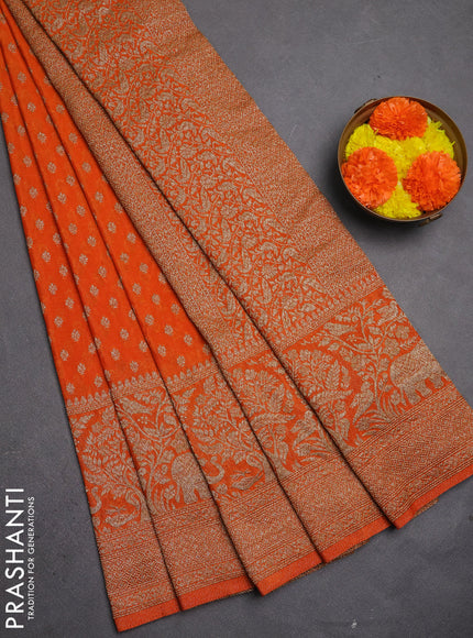 Banarasi semi crepe saree orange with allover thread & zari woven buttas and long woven border