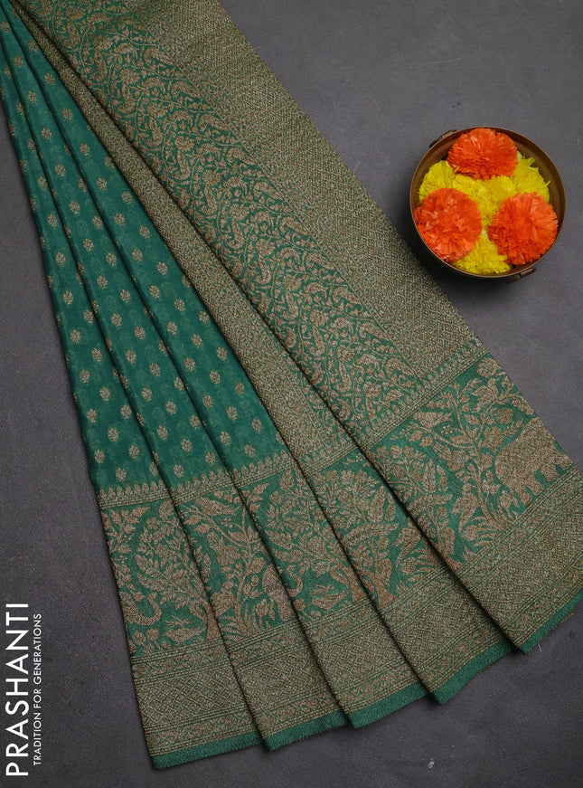 Banarasi semi crepe saree pastel green with allover thread & zari woven buttas and long woven border