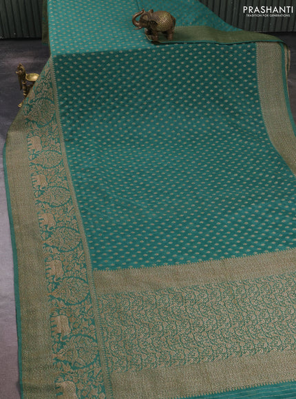 Banarasi semi crepe saree pastel green with allover thread & zari woven buttas and long woven border