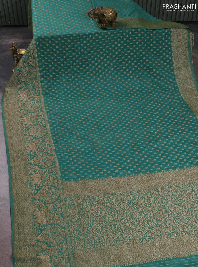 Banarasi semi crepe saree pastel green with allover thread & zari woven buttas and long woven border