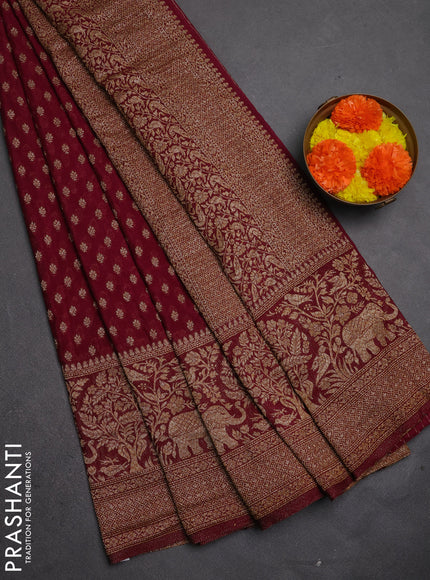 Banarasi semi crepe saree deep wine with allover thread & zari woven buttas and long woven border
