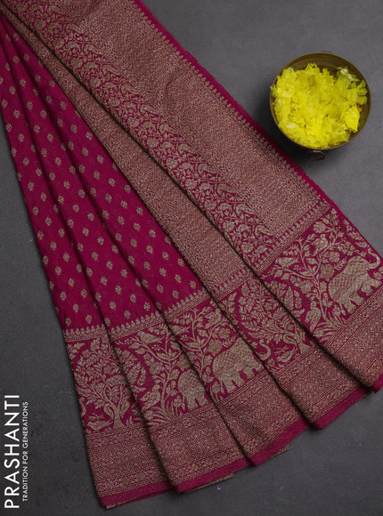 Banarasi semi crepe saree pink with allover thread & zari woven buttas and long woven border
