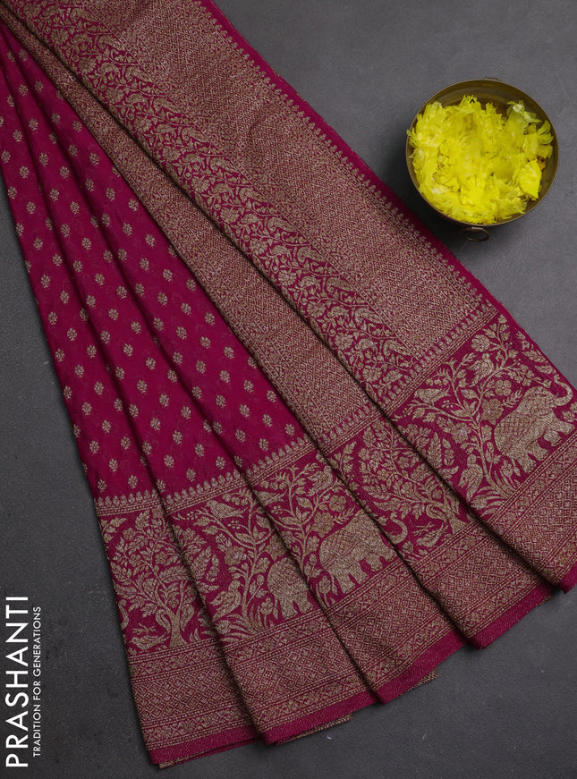 Banarasi semi crepe saree pink with allover thread & zari woven buttas and long woven border