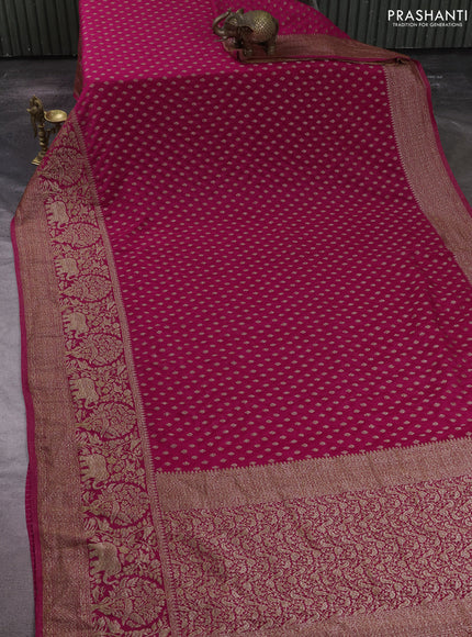Banarasi semi crepe saree pink with allover thread & zari woven buttas and long woven border