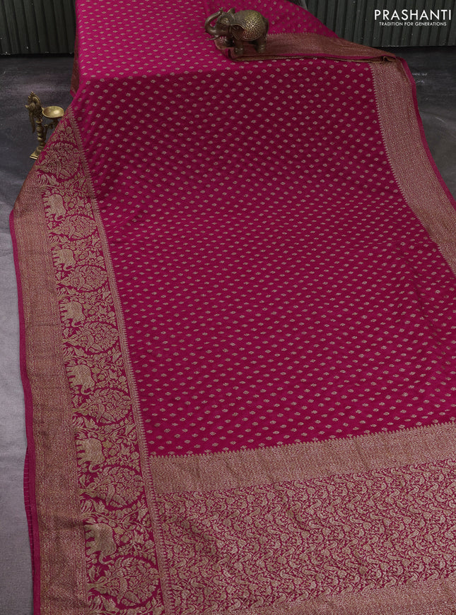 Banarasi semi crepe saree pink with allover thread & zari woven buttas and long woven border