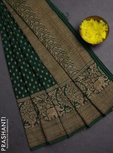 Banarasi semi crepe saree bottle green with allover thread & zari woven buttas and long woven border