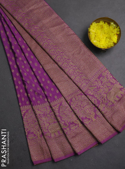 Banarasi semi crepe saree mild purple with allover thread & zari woven buttas and long woven border