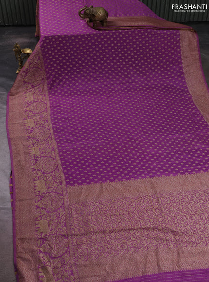 Banarasi semi crepe saree mild purple with allover thread & zari woven buttas and long woven border