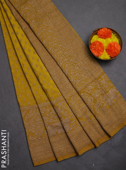 Banarasi semi crepe saree mustard yellow with allover thread & zari woven buttas and long woven border