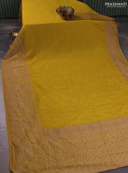 Banarasi semi crepe saree mustard yellow with allover thread & zari woven buttas and long woven border