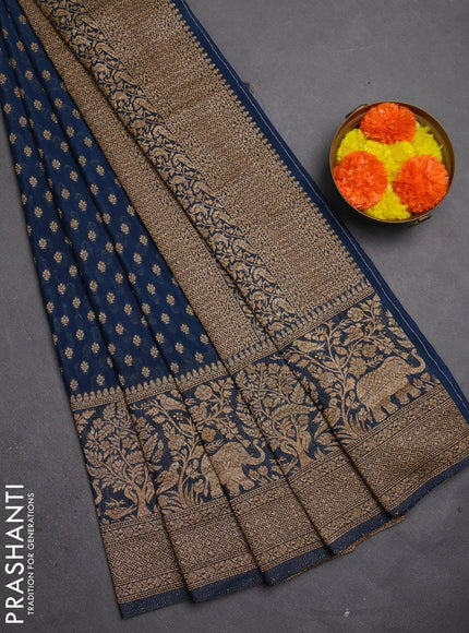 Banarasi semi crepe saree peacock blue with allover thread & zari woven buttas and long woven border