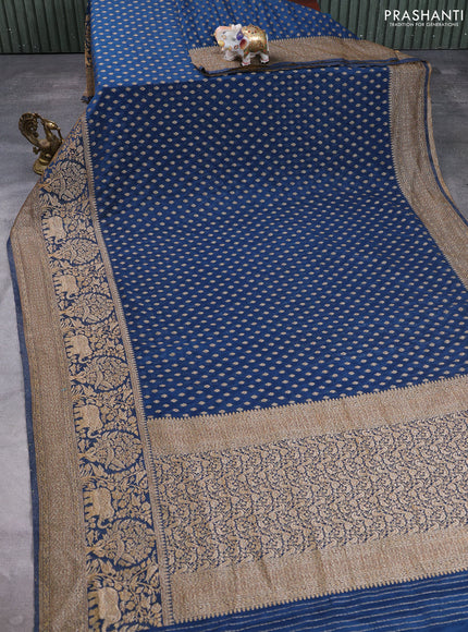Banarasi semi crepe saree peacock blue with allover thread & zari woven buttas and long woven border