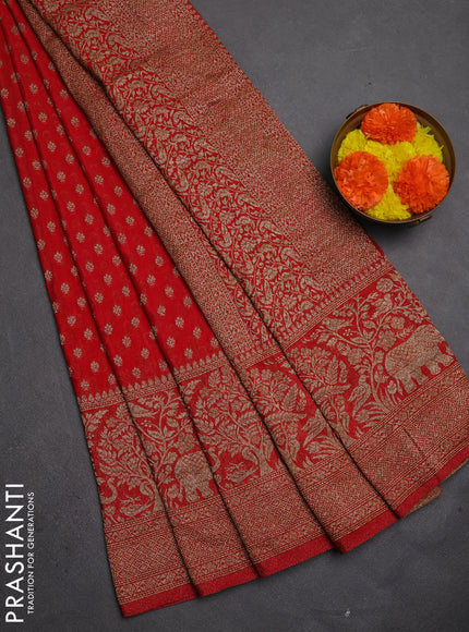 Banarasi semi crepe saree red with allover thread & zari woven buttas and long woven border