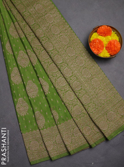 Banarasi semi crepe saree light green with allover thread & zari woven buttas and woven border
