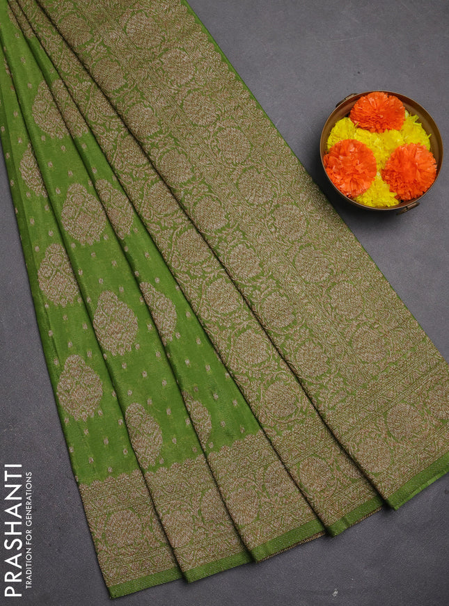 Banarasi semi crepe saree light green with allover thread & zari woven buttas and woven border