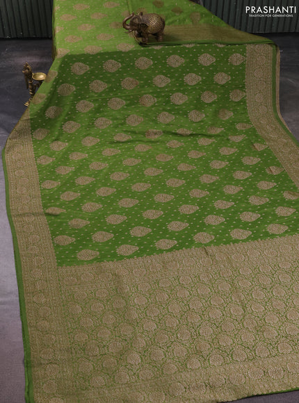 Banarasi semi crepe saree light green with allover thread & zari woven buttas and woven border