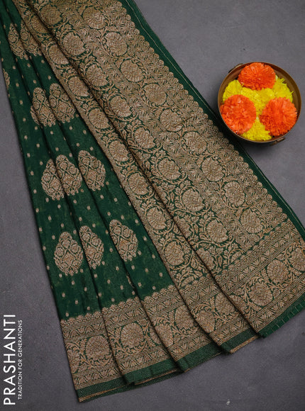 Banarasi semi crepe saree bottle green with allover thread & zari woven buttas and woven border