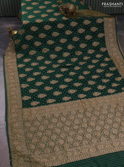Banarasi semi crepe saree bottle green with allover thread & zari woven buttas and woven border