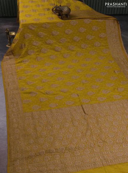 Banarasi semi crepe saree lime yellow with allover thread & zari woven buttas and woven border