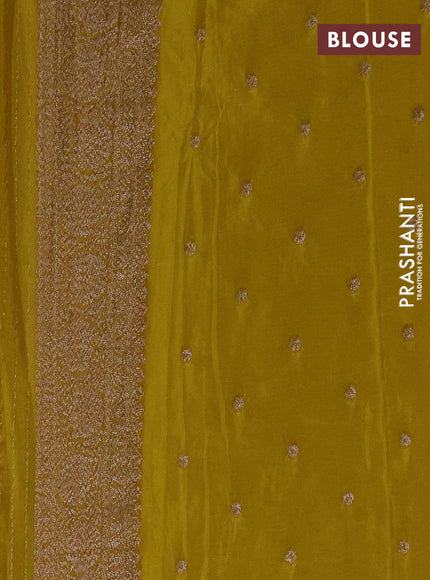 Banarasi semi crepe saree lime yellow with allover thread & zari woven buttas and woven border
