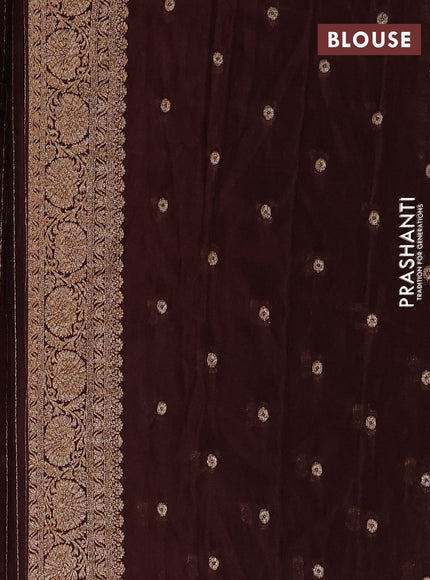 Banarasi semi crepe saree coffee brown with allover thread & zari woven buttas and woven border