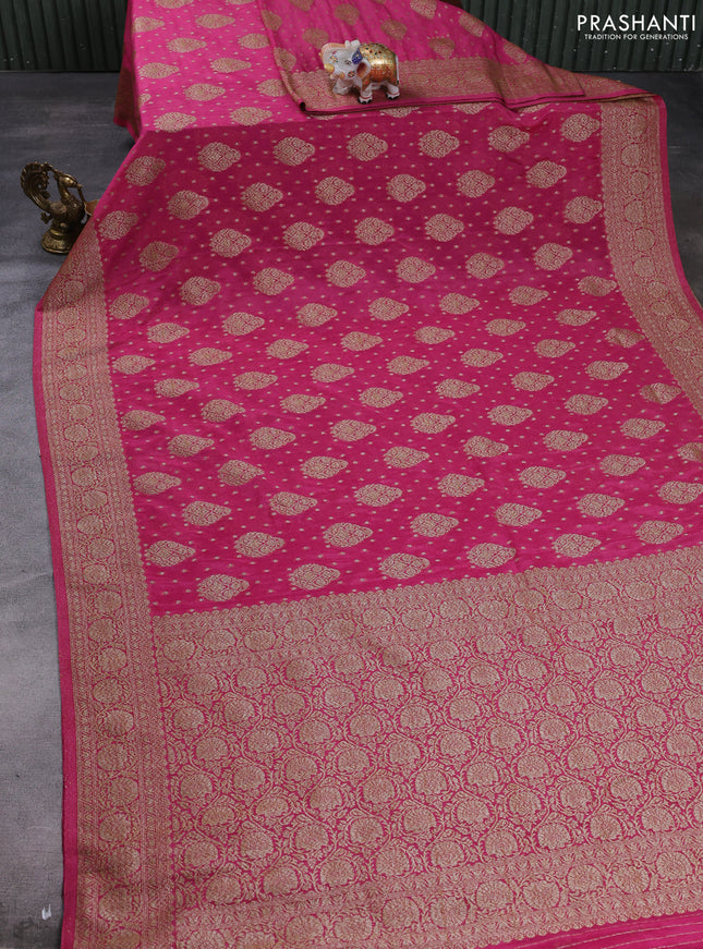 Banarasi semi crepe saree mavue pink with allover thread & zari woven buttas and woven border