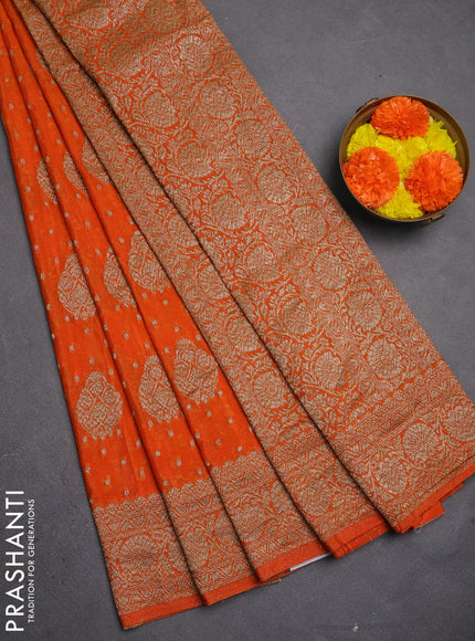 Banarasi semi crepe saree orange with allover thread & zari woven buttas and woven border
