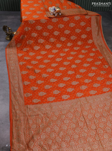 Banarasi semi crepe saree orange with allover thread & zari woven buttas and woven border