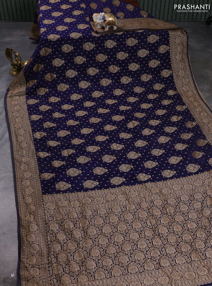Banarasi semi crepe saree navy blue with allover thread & zari woven buttas and woven border