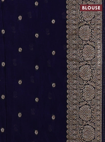 Banarasi semi crepe saree navy blue with allover thread & zari woven buttas and woven border