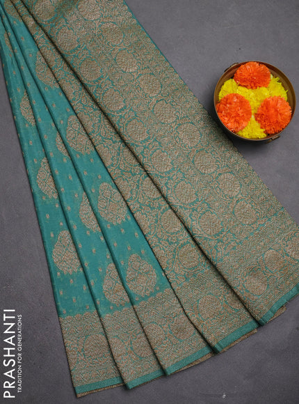 Banarasi semi crepe saree teal blue shade with allover thread & zari woven buttas and woven border