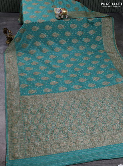 Banarasi semi crepe saree teal blue shade with allover thread & zari woven buttas and woven border