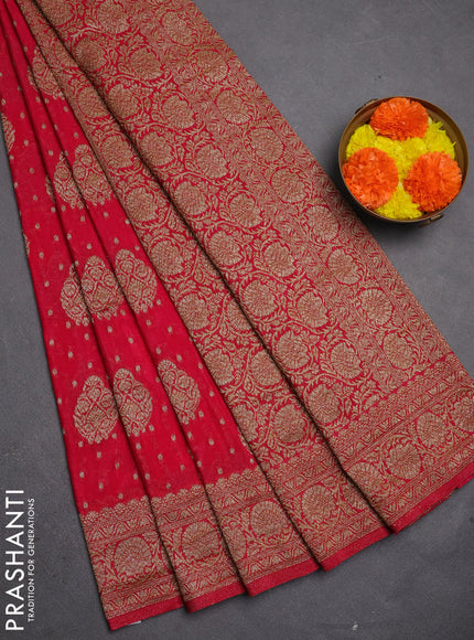 Banarasi semi crepe saree pink with allover thread & zari woven buttas and woven border
