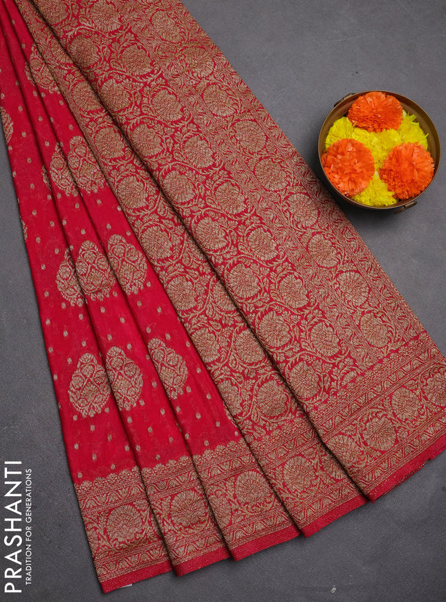 Banarasi semi crepe saree pink with allover thread & zari woven buttas and woven border