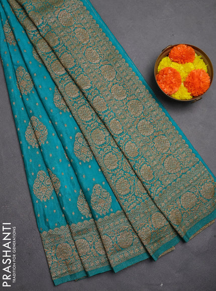 Banarasi semi crepe saree teal green with allover thread & zari woven buttas and woven border