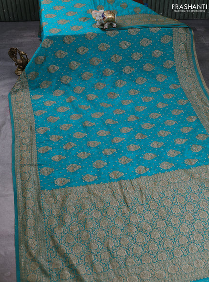 Banarasi semi crepe saree teal green with allover thread & zari woven buttas and woven border