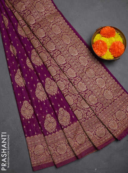 Banarasi semi crepe saree purple with allover thread & zari woven buttas and woven border