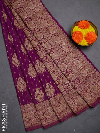 Banarasi semi crepe saree purple with allover thread & zari woven buttas and woven border