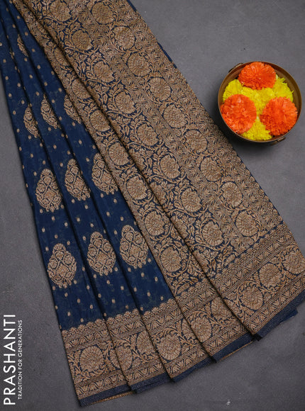Banarasi semi crepe saree peacock blue with allover thread & zari woven buttas and woven border