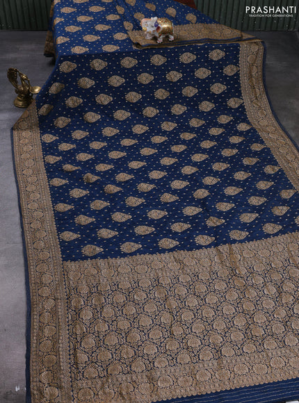 Banarasi semi crepe saree peacock blue with allover thread & zari woven buttas and woven border