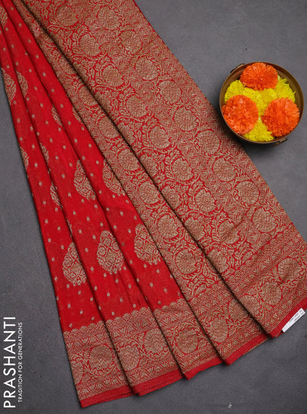 Banarasi semi crepe saree red with allover thread & zari woven buttas and woven border