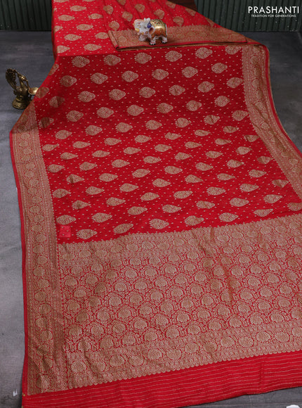Banarasi semi crepe saree red with allover thread & zari woven buttas and woven border
