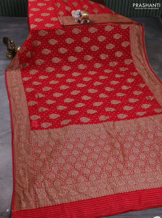 Banarasi semi crepe saree red with allover thread & zari woven buttas and woven border